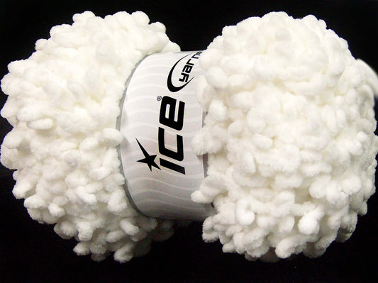 Lot of 4 x 100gr Skeins Ice Yarns CHENILLE BOUCLERON (100% MicroFiber) Yarn White