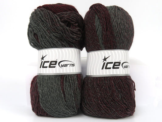 Lot of 2 x 125gr Skeins Ice Yarns VANDERBERG (25% Wool) Yarn Burgundy Grey
