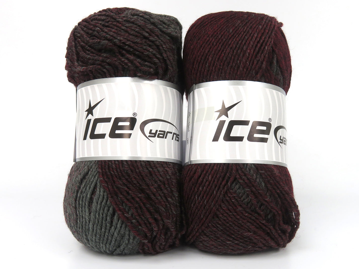 Lot of 2 x 150gr Skeins Ice Yarns CANTERBURY (25% Wool) Yarn Burgundy Grey