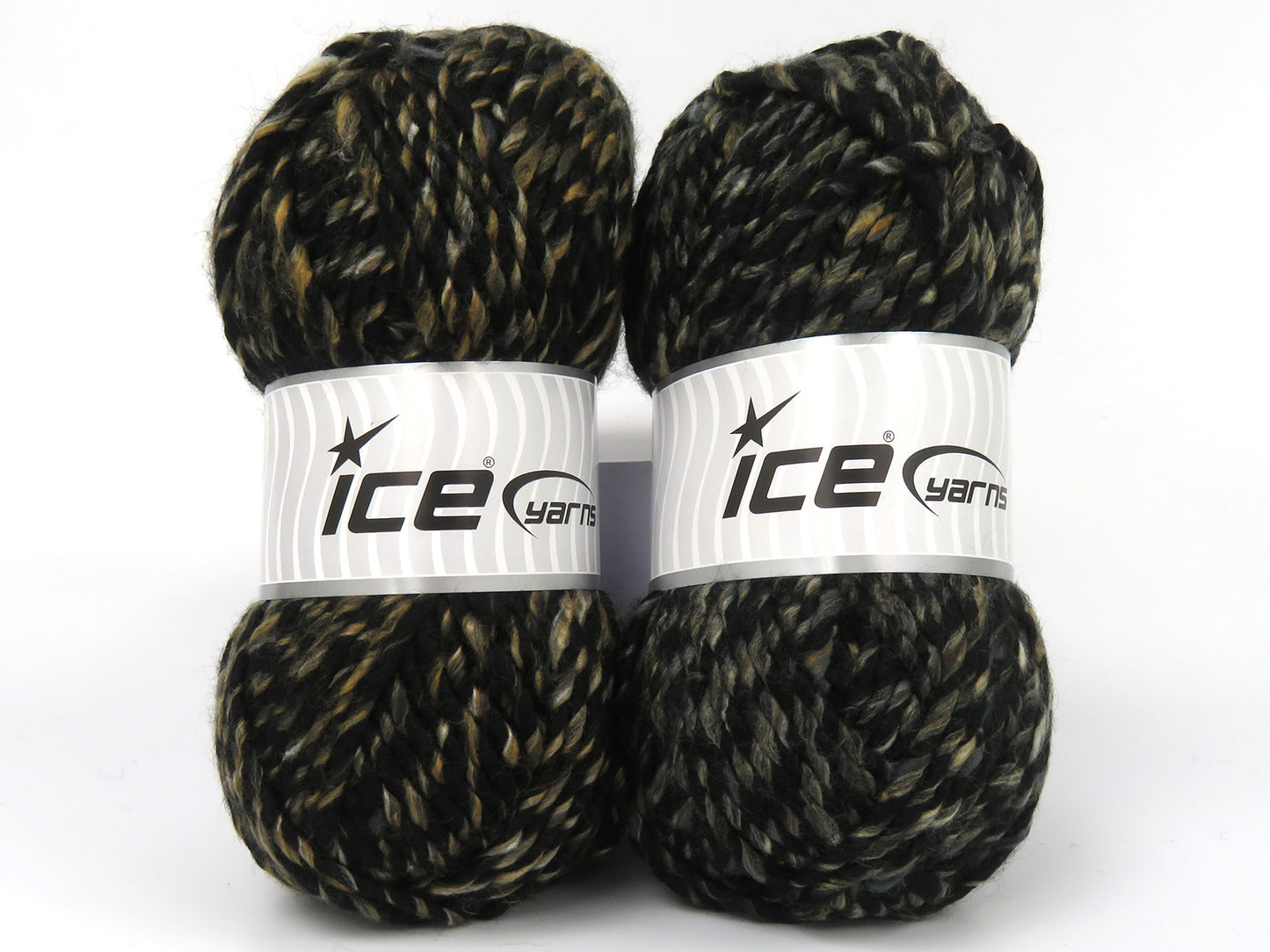 Lot of 2 x 125gr Skeins Ice Yarns FUSSELL (10% Wool) Yarn Black Brown Shades