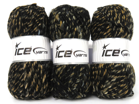 Lot of 3 x 105gr Skeins Ice Yarns EVESBOROUGH (10% Wool) Yarn Black Brown Shades