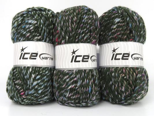 Lot of 3 x 115gr Skeins Ice Yarns BROOKLYN (10% Wool) Yarn Green Rainbow