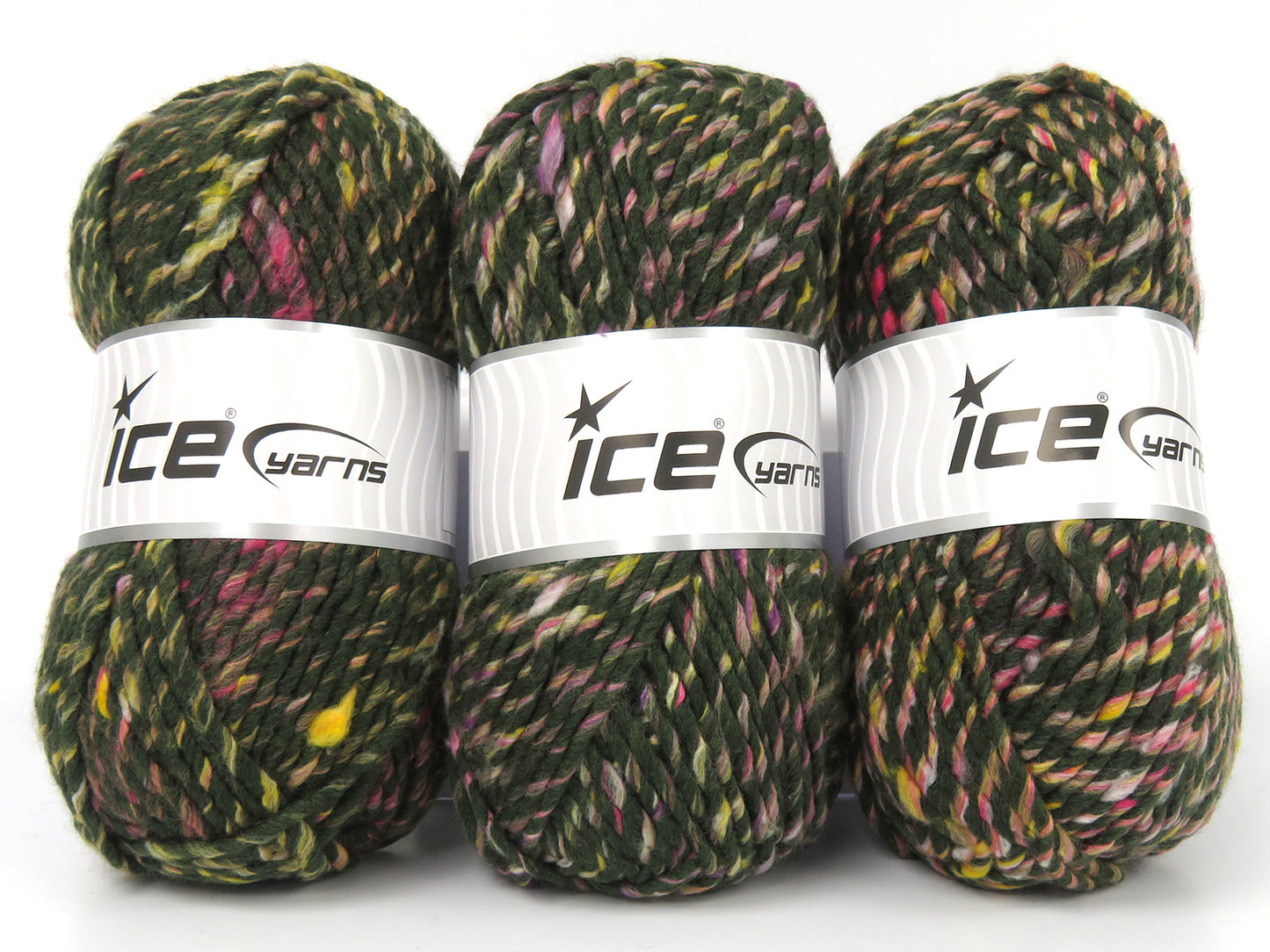 Lot of 3 x 115gr Skeins Ice Yarns BROOKLYN (10% Wool) Yarn Green Rainbow