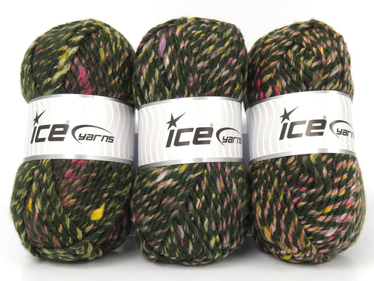Lot of 3 x 115gr Skeins Ice Yarns BROOKLYN (10% Wool) Yarn Green Rainbow