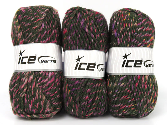 Lot of 3 x 115gr Skeins Ice Yarns BROOKLYN (10% Wool) Yarn Green Rainbow