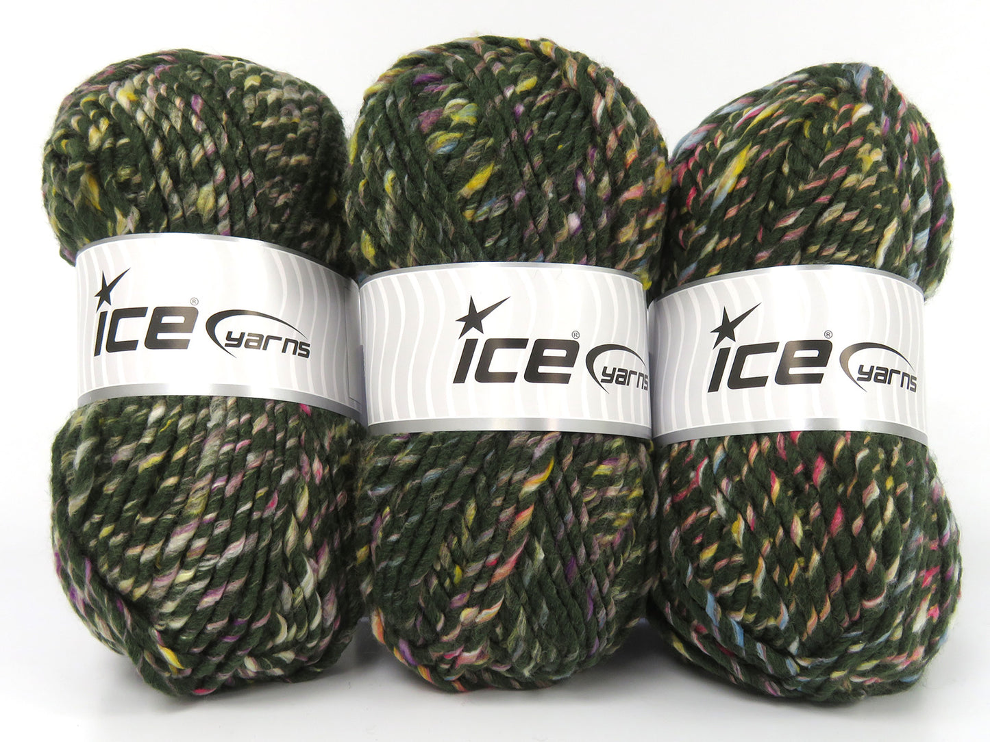 Lot of 3 x 115gr Skeins Ice Yarns BROOKLYN (10% Wool) Yarn Green Rainbow
