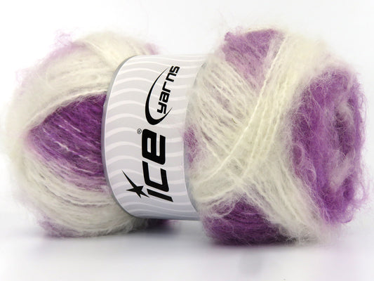 Lot of 4 x 100gr Skeins Ice Yarns CANDLEWICK (15% Wool) Yarn Lilac White