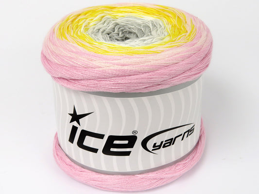 250 gr ICE YARNS CAKES COTTON FINE (50% Cotton) Yarn Light Grey White Yellow Light Pink
