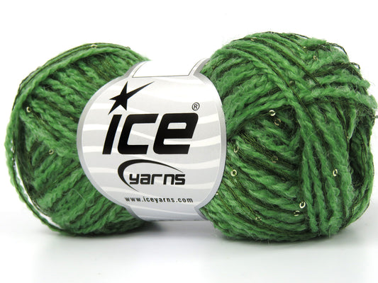 Lot of 8 Skeins Ice Yarns BOB (2% Paillette) Hand Knitting Yarn Green Khaki