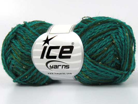 Lot of 8 Skeins Ice Yarns BOB (2% Paillette) Yarn Ocean Green Khaki