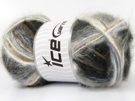 Lot of 4 x 100gr Skeins Ice Yarns HUBBLE (8% Wool) Yarn Black Grey White Blue Camel Shades