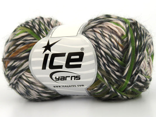 Lot of 8 Skeins Ice Yarns BARBADOS (25% Wool) Yarn Black Grey Cream Green Brown Shades