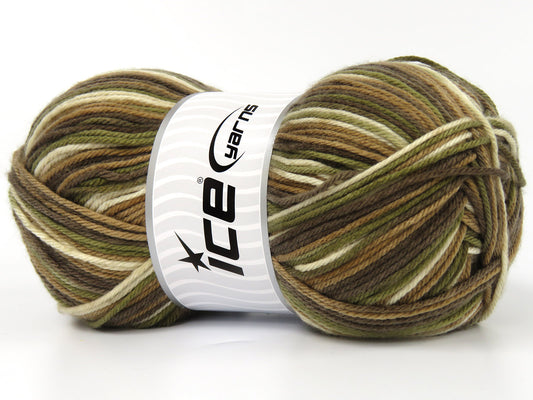 Lot of 2 x 200gr Skeins Ice Yarns Planned Pooling PLAID Yarn Brown Shades Khaki
