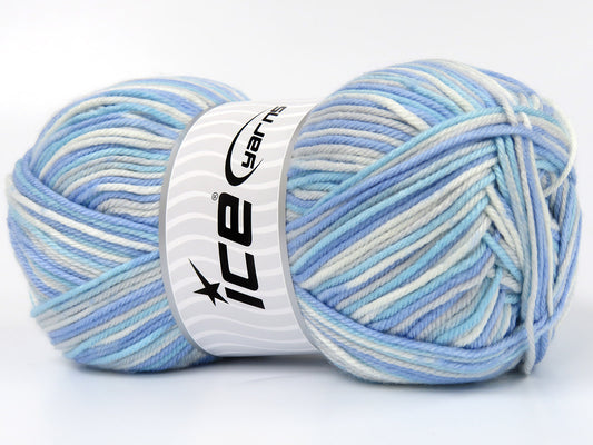Lot of 2 x 200gr Skeins Ice Yarns Planned Pooling PLAID Yarn Blue Shades Light Grey White