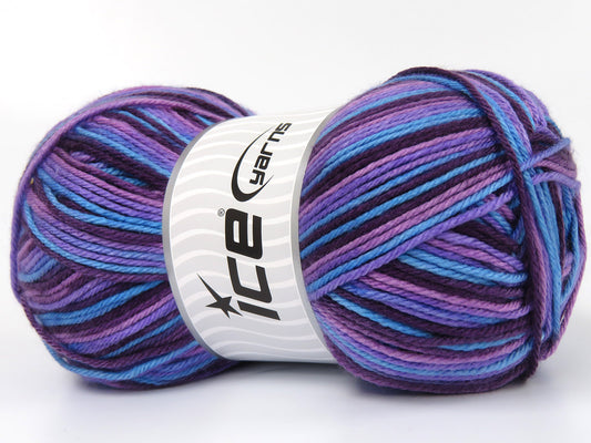 Lot of 2 x 200gr Skeins Ice Yarns Planned Pooling PLAID Yarn Purple Shades Blue