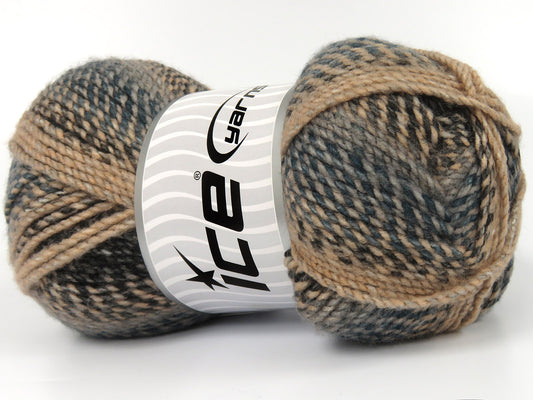 Lot of 2 x 200gr Skeins Ice Yarns MOSAIC Yarn Teal Camel Grey Black Cream
