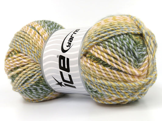 Lot of 2 x 200gr Skeins Ice Yarns MOSAIC Yarn Green Gold Light Pink Blue