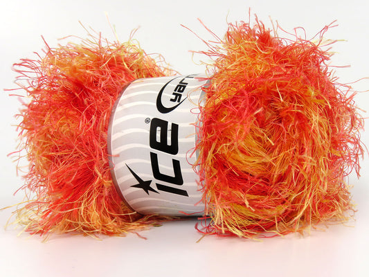 Lot of 4 x 100gr Skeins Ice Yarns LONG EYELASH RAINBOW Yarn Salmon Shades Yellow