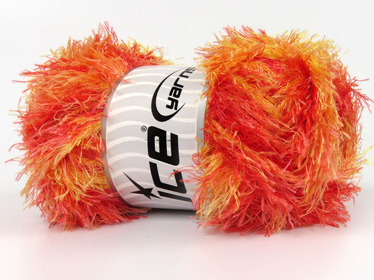 Lot of 4 x 100gr Skeins Ice Yarns EYELASH RAINBOW Yarn Salmon Shades Yellow