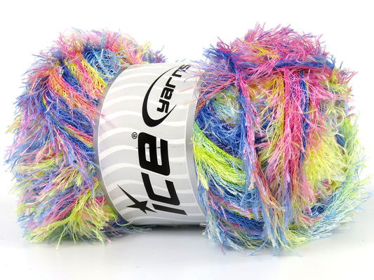 Lot of 4 x 100gr Skeins Ice Yarns EYELASH RAINBOW Yarn Blue Pink Yellow Green