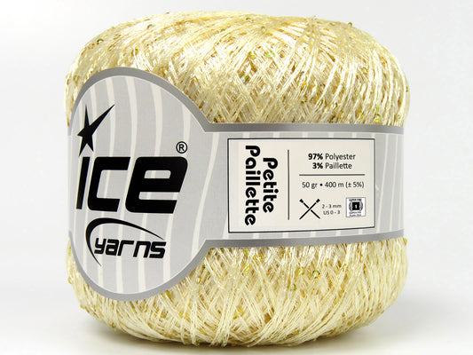 Lot of 6 Skeins Ice Yarns PETITE PAILLETTE (3% Paillette) Yarn Cream