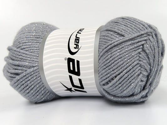 Lot of 4 x 100gr Skeins Ice Yarns SAVER GLITZ Hand Knitting Yarn Light Grey