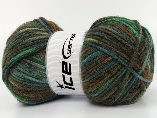 Lot of 3 x 110gr Skeins Ice Yarns DAFFODIL Yarn Brown Shades Teal Green