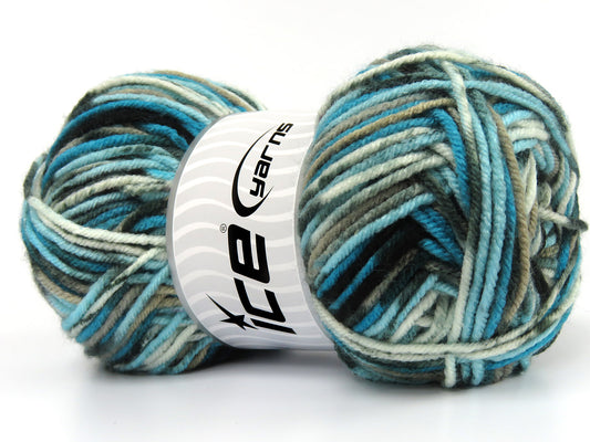 Lot of 3 x 110gr Skeins Ice Yarns TERI Yarn Turquoise Shades Camel Grey White