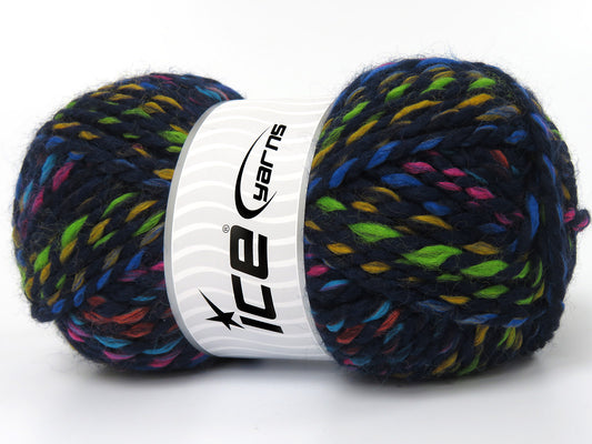 Lot of 3 x 140gr Skeins Ice Yarns VENTURA (5% Wool) Yarn Navy Rainbow