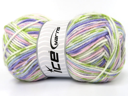 Lot of 3 x 125gr Skeins Ice Yarns DENNIS Yarn Lilac Blue White Green Pink