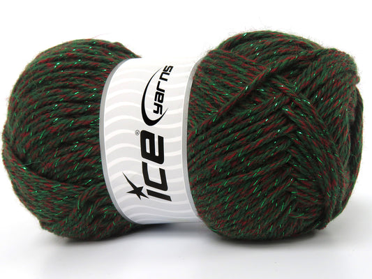 Lot of 3 x 110gr Skeins Ice Yarns IGLESIA GLITZ Hand Knitting Yarn Green Red