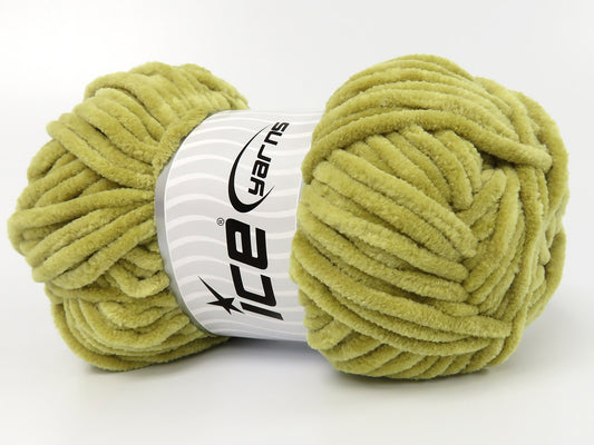 Lot of 4 x 100gr Skeins Ice Yarns CHENILLE BABY (100% MicroFiber) Yarn Light Olive Green