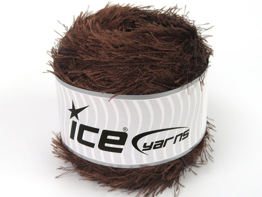 Lot of 2 x 200gr Skeins Ice Yarns CAKES EYELASH Hand Knitting Yarn Dark Brown