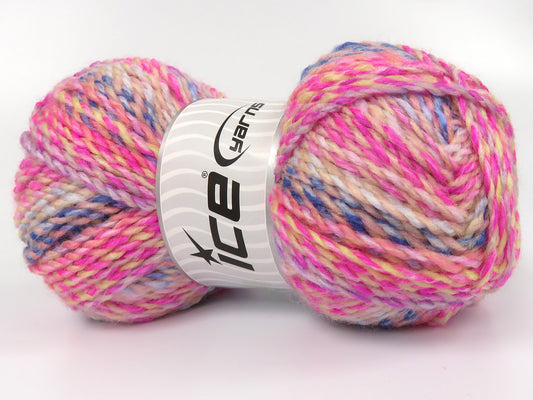 Lot of 4 x 100gr Skeins Ice Yarns JASPER Yarn Blue Yellow Pink Shades White