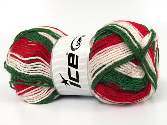 Lot of 4 x 100gr Skeins Ice Yarns BRIER Hand Knitting Yarn Green White Red