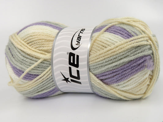 Lot of 3 x 120gr Skeins Ice Yarns DEMING Yarn Cream Grey Shades Lilac