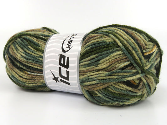 Lot of 3 x 120gr Skeins Ice Yarns BUNKER Yarn Green Shades Brown Shades White