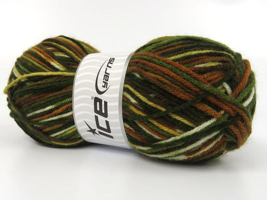 Lot of 3 x 120gr Skeins Ice Yarns DECLERK Yarn Green Shades Brown Shades Yellow