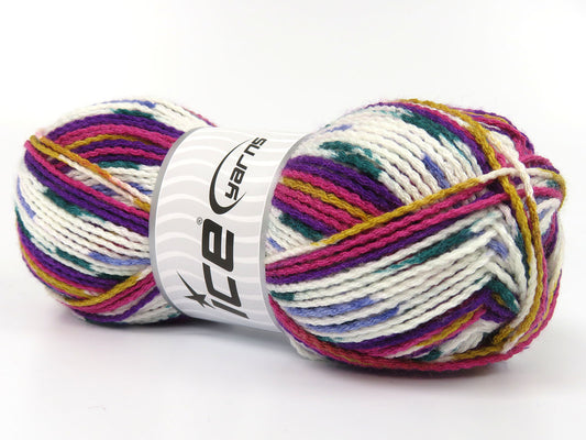 Lot of 3 x 125gr Skeins Ice Yarns PADDOCK Yarn Purple Pink Blue Gold White Green