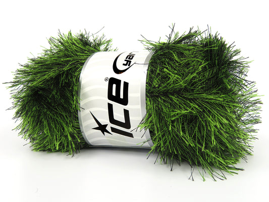 Lot of 4 x 100gr Skeins Ice Yarns EYELASH 100GR Hand Knitting Yarn Green Black