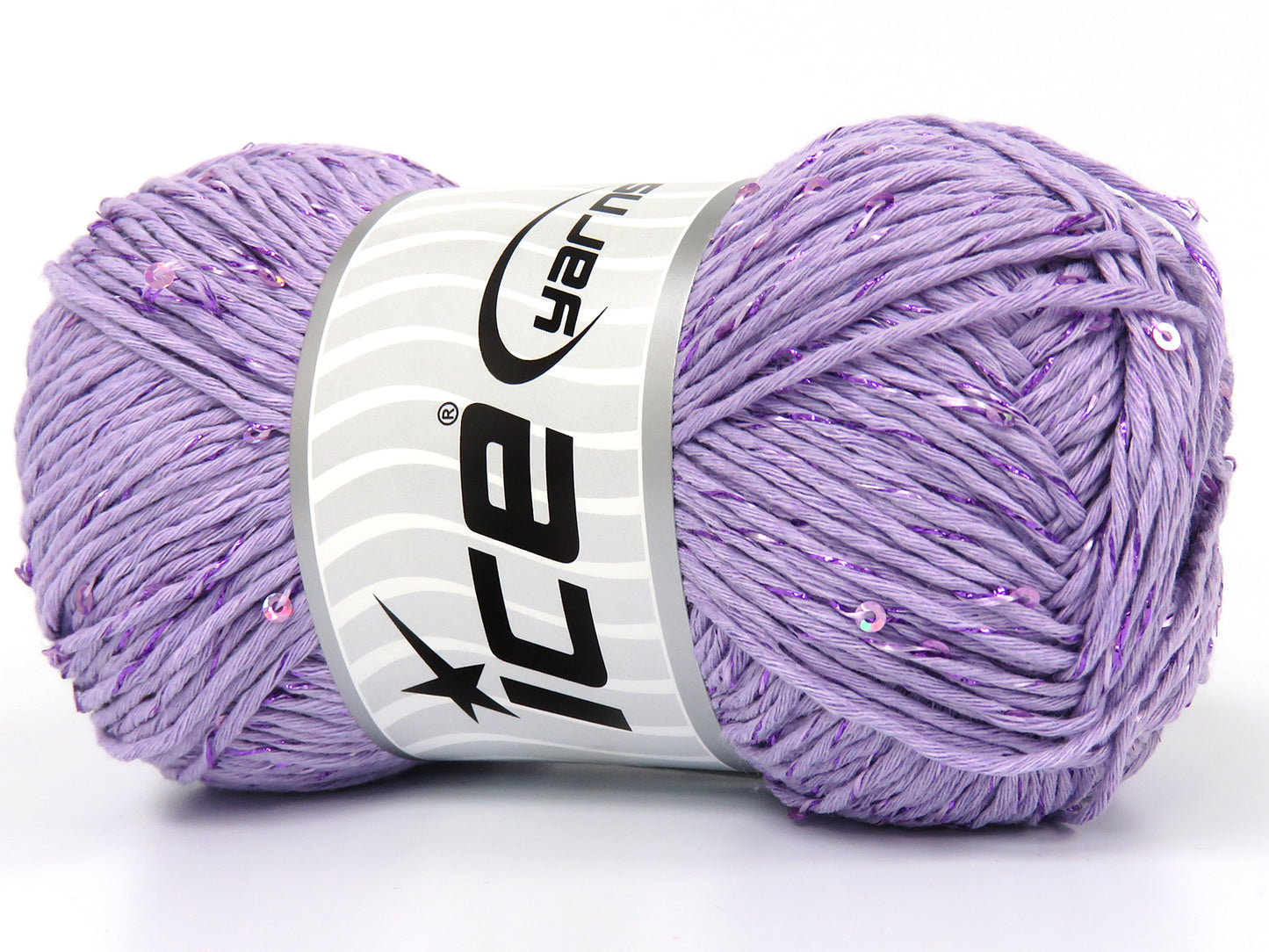 Lot of 3 x 100gr Skeins Ice Yarns NATURAL COTTON PAILLETTE (85%Cotton 5% Paillette) Yarn Lilac