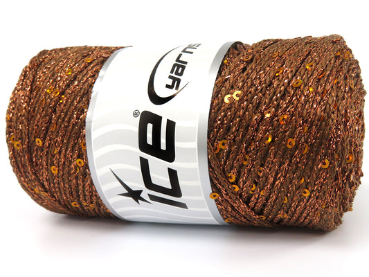 Lot of 2 x 200gr Skeins Ice Yarns MACRAME GLITZ PAILLETTE (10% Paillette) Yarn Dark Copper