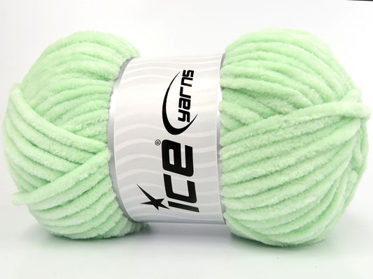 Soft chenille yarn with a metallic shimmer for baby projects