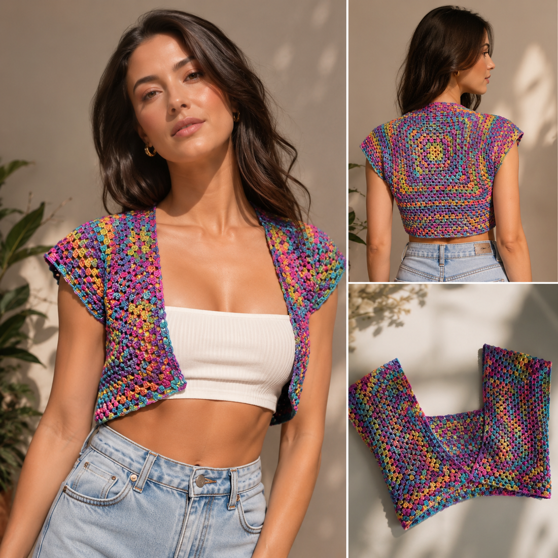 The Ultimate Boho Granny Square Cropped Vest : Free Crochet Pattern