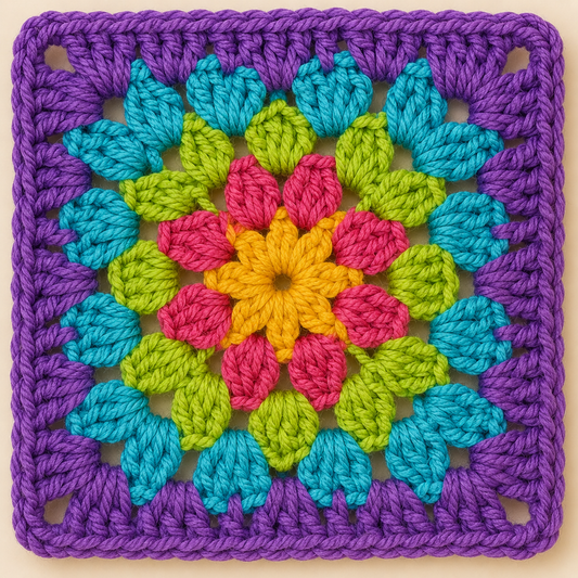 Rainbow Sunburst Floral Granny Square - Free Crochet Pattern