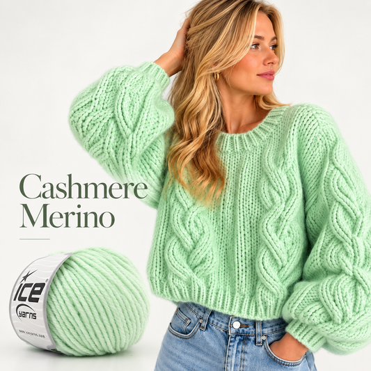Mint Cashmere Merino Cable Crop Sweater (Free Knitting Pattern)