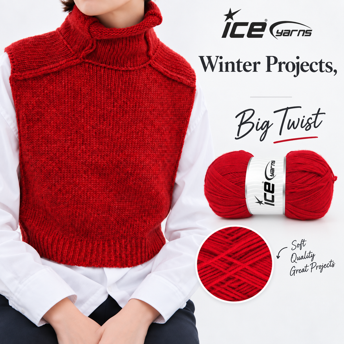 Crimson Twist Turtleneck Vest (Free Knitting Pattern)