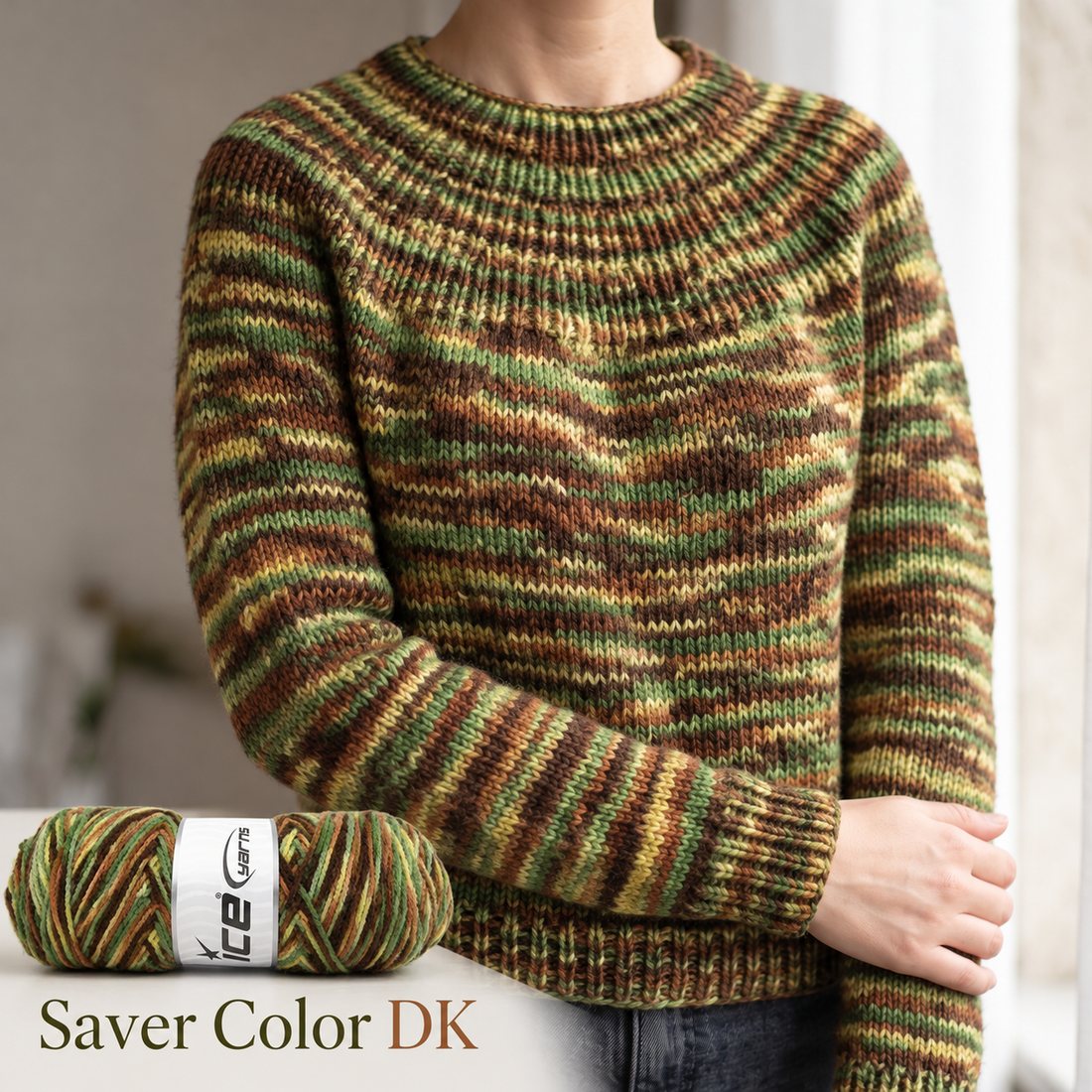 Forest Saver Color DK Circular Yoke Sweater (Free Knitting Pattern)