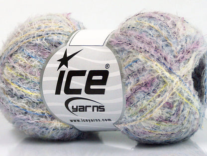 Lot of 8 Skeins ICE NAPOLI VISCOSE (90% Viscose) Yarn Lilac Yellow Blue White