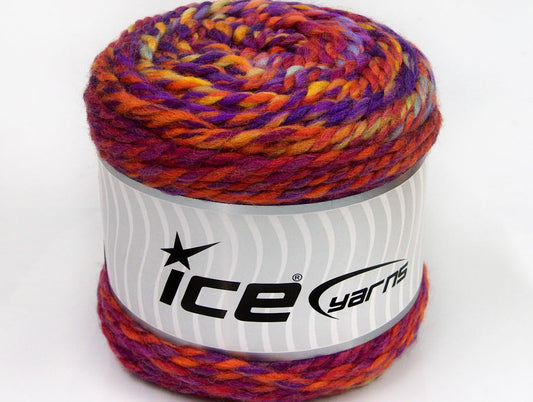Lot of 2 x 200gr Skeins Ice Yarns CAKES WOOL CHUNKY COLORS (30% Wool) Yarn Purple Red Orange Yellow